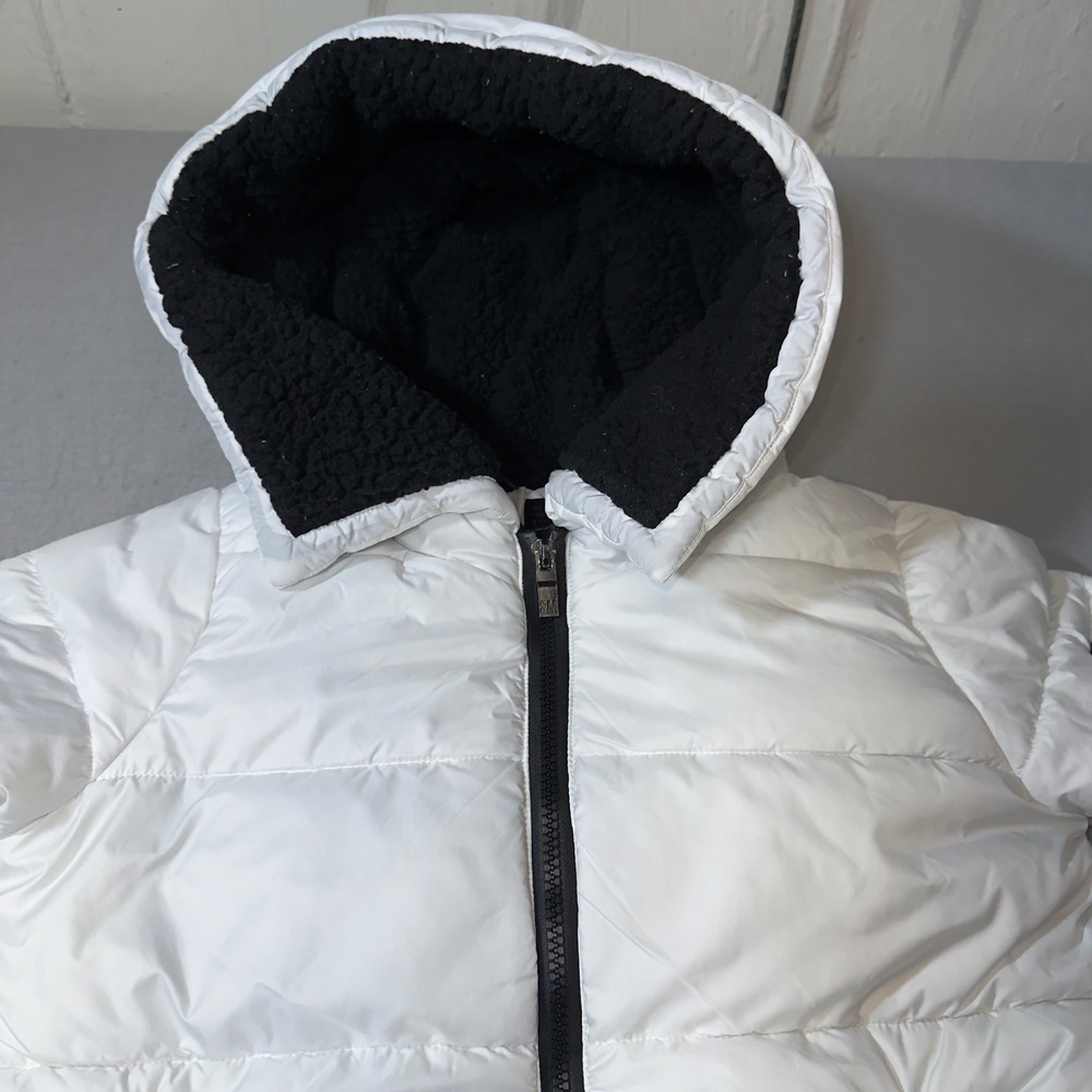 Steve Madden Puffer Jacket Womens Medium White Good Sherpa‎ Hood Zip Up Coat